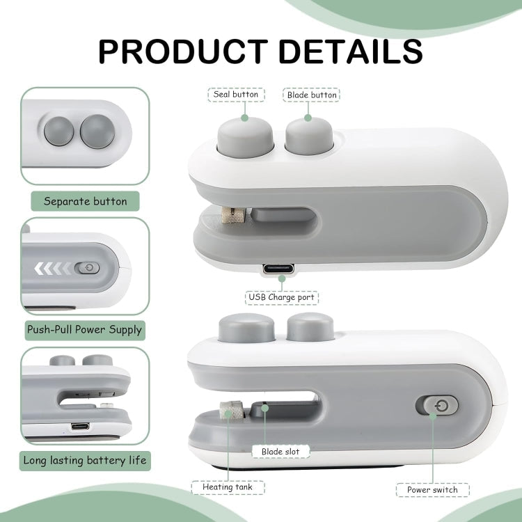 2 In 1 Vacuum Sealing Machine Portable Pressure Plastic Bag Sealing Device With Cutter(White)