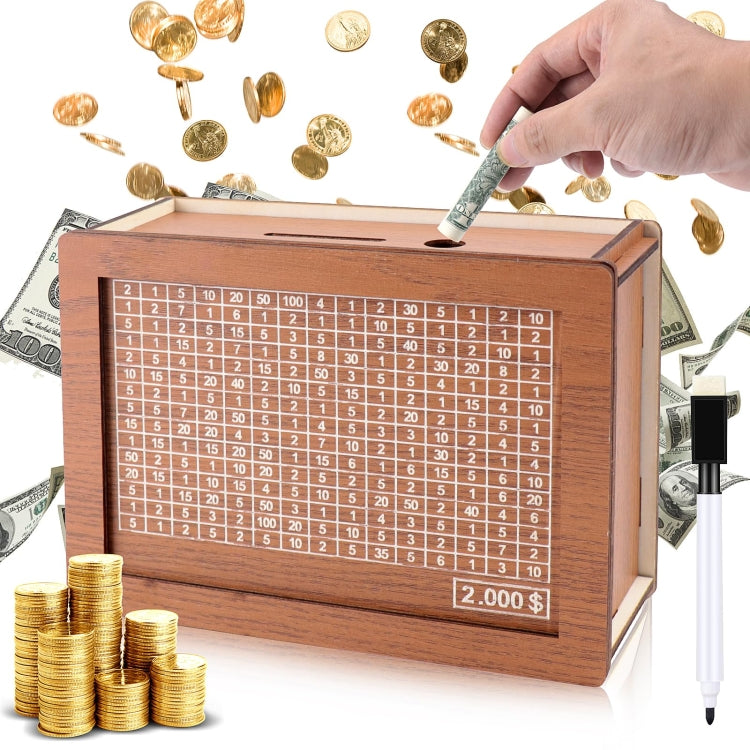 Wooden Money Box Piggy Bank With Counter Home Library Decoration, Spec: Dark Brown 10,000 Euros