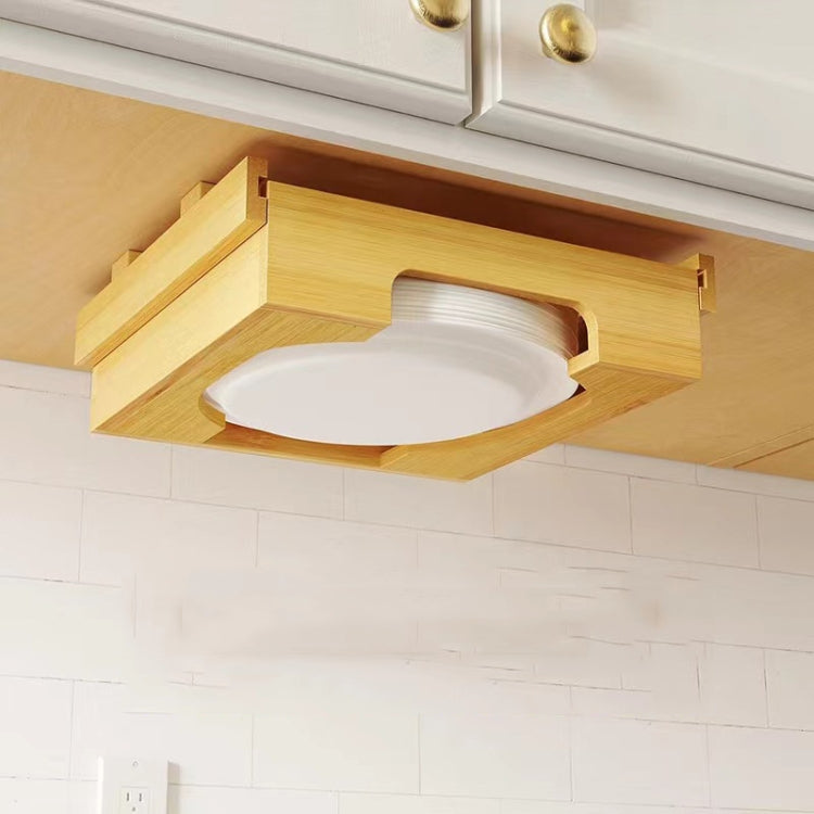 9-inch Paper Plate Dispenser Under Cabinet Bamboo Plates Holder Kitchen Storage Rack 24 x 26.5 x 6.5(Black)
