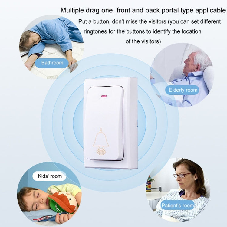 Flash Wireless Home Doorbell Self-Generated Smart Remote Control Doorbell Without Batteries, Specification: 2 For 1 White(US Plug)