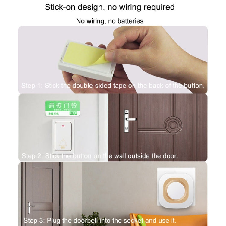 Flash Wireless Home Doorbell Self-Generated Smart Remote Control Doorbell Without Batteries, Specification: 2 For 1 White(US Plug)