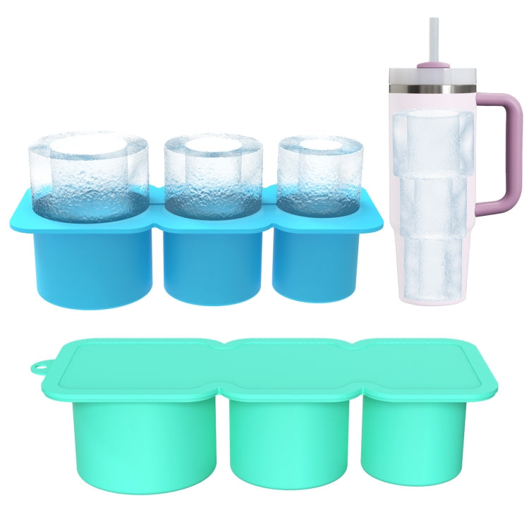 Silicone Ice Molds With Lid For Stanley Tumblers Cups Can Making 3 Hollow Cylinders(Blue)