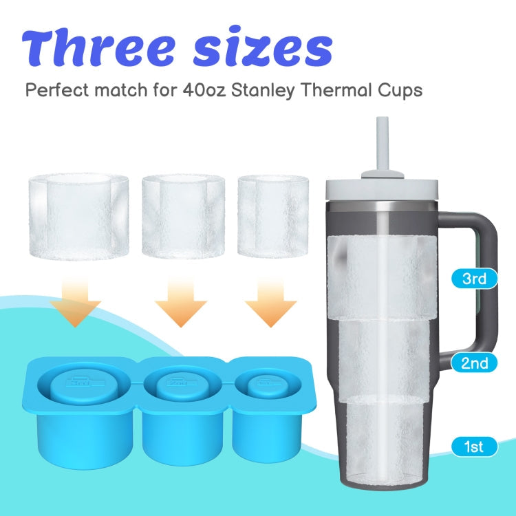 Silicone Ice Molds With Lid For Stanley Tumblers Cups Can Making 3 Hollow Cylinders(Blue)