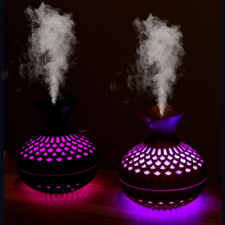LED Light Aromatherapy Diffuser Home Small Vase Quiet Humidifier Aromatherapy Diffuser 2 In 1(Shallow Wood)
