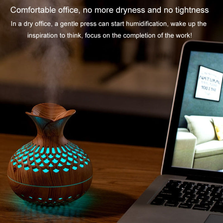 LED Light Aromatherapy Diffuser Home Small Vase Quiet Humidifier Aromatherapy Diffuser 2 In 1(Shallow Wood)