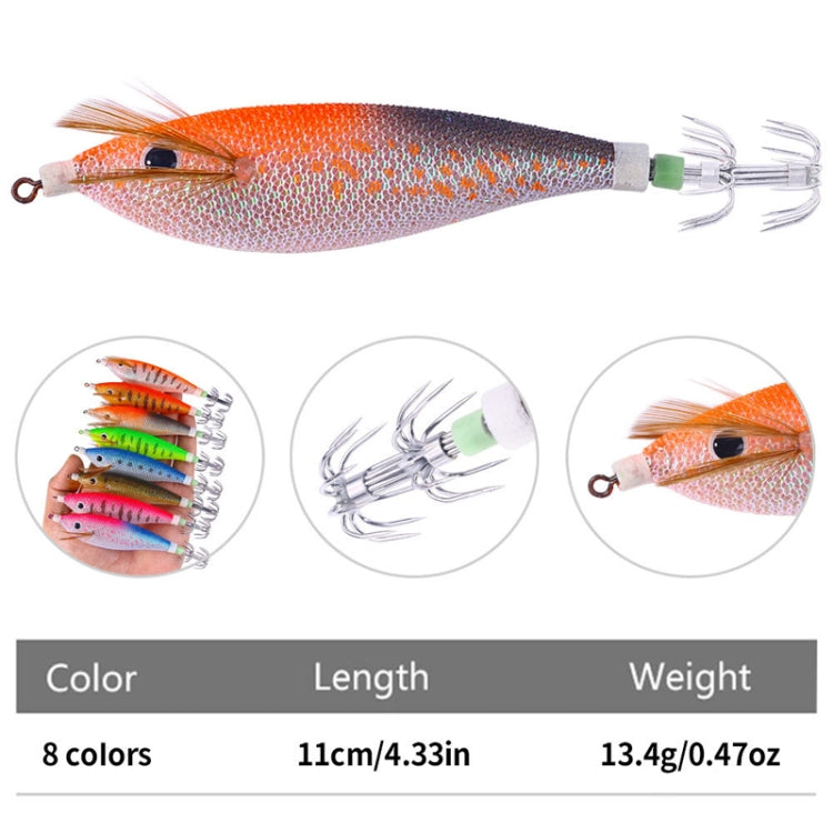 8colors /Set HENGJIA SJ057 Luminous Wooden Shrimp Dummy Bait Squid Hook Hard Bait, Size: 11cm 13.4g