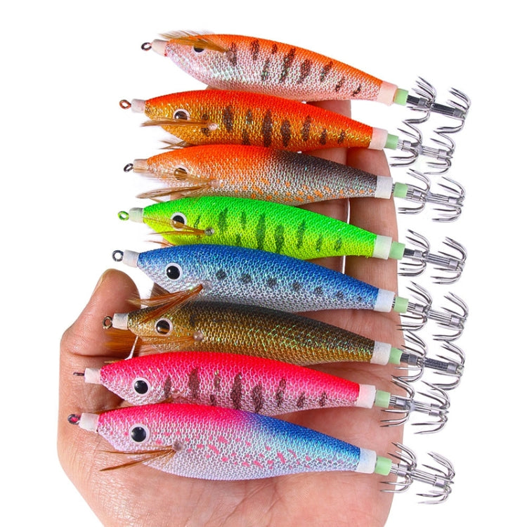 8colors /Set HENGJIA SJ057 Luminous Wooden Shrimp Dummy Bait Squid Hook Hard Bait, Size: 11cm 13.4g