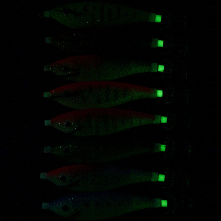 8colors /Set HENGJIA SJ057 Luminous Wooden Shrimp Dummy Bait Squid Hook Hard Bait, Size: 11cm 13.4g