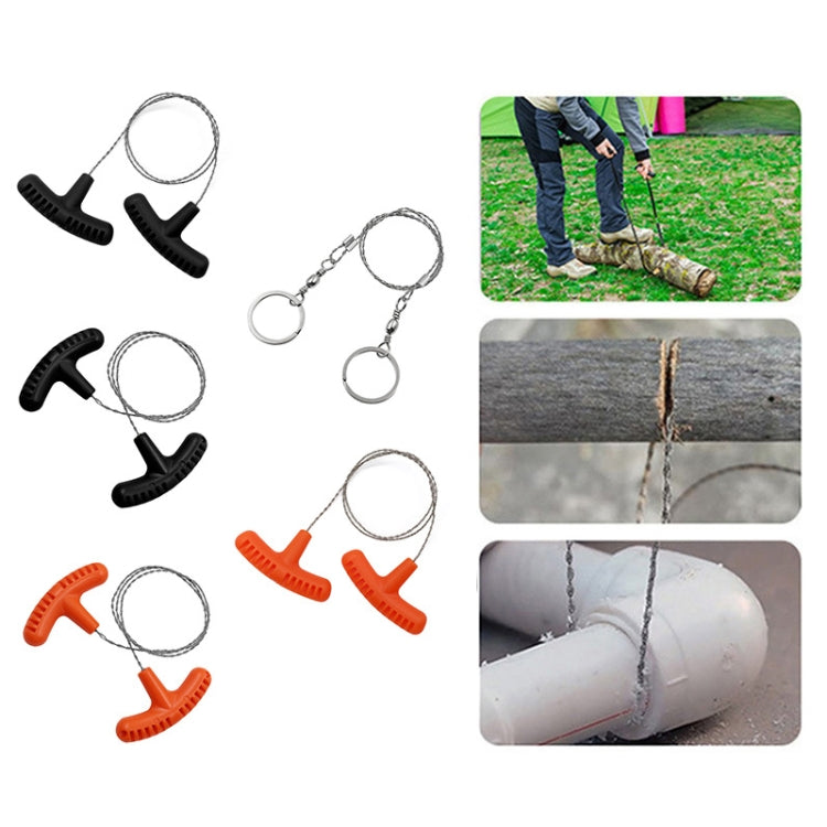 Stainless Steel Hand-pulled Wire Saw Rope Outdoor Camping Survival Equipment Saw, Color: Black 63cm