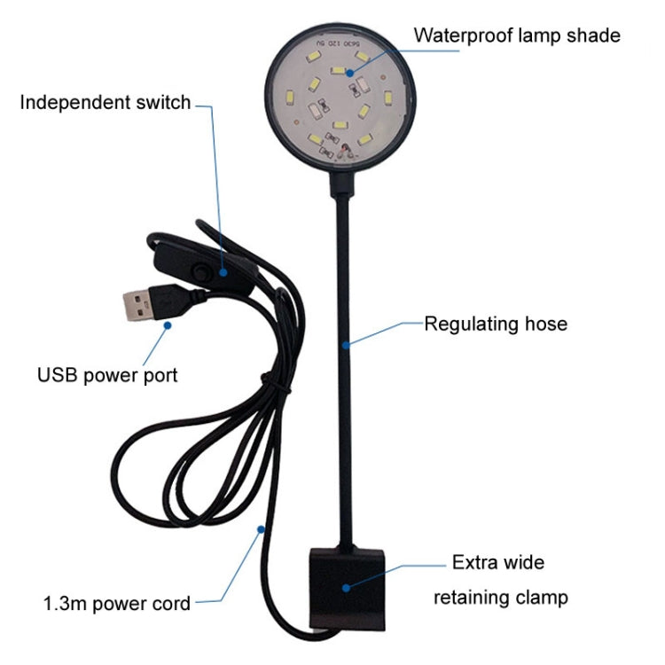 5W Fish Tank LED Clip Light USB Plug Lighting Aquarium Translucent Aquatic Plants Lamp(Black)