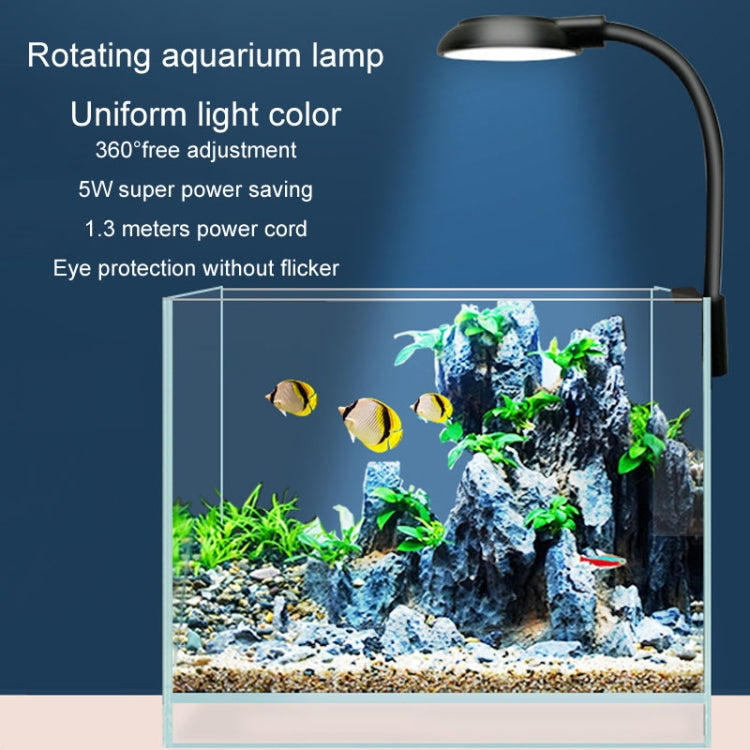 5W Fish Tank LED Clip Light USB Plug Lighting Aquarium Translucent Aquatic Plants Lamp(Black)