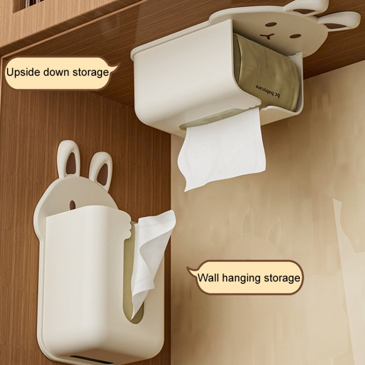 Bathroom Wall Mounted Tissue Box Kitchen Cartoon Rabbit Washcloth Organizer(Brown)