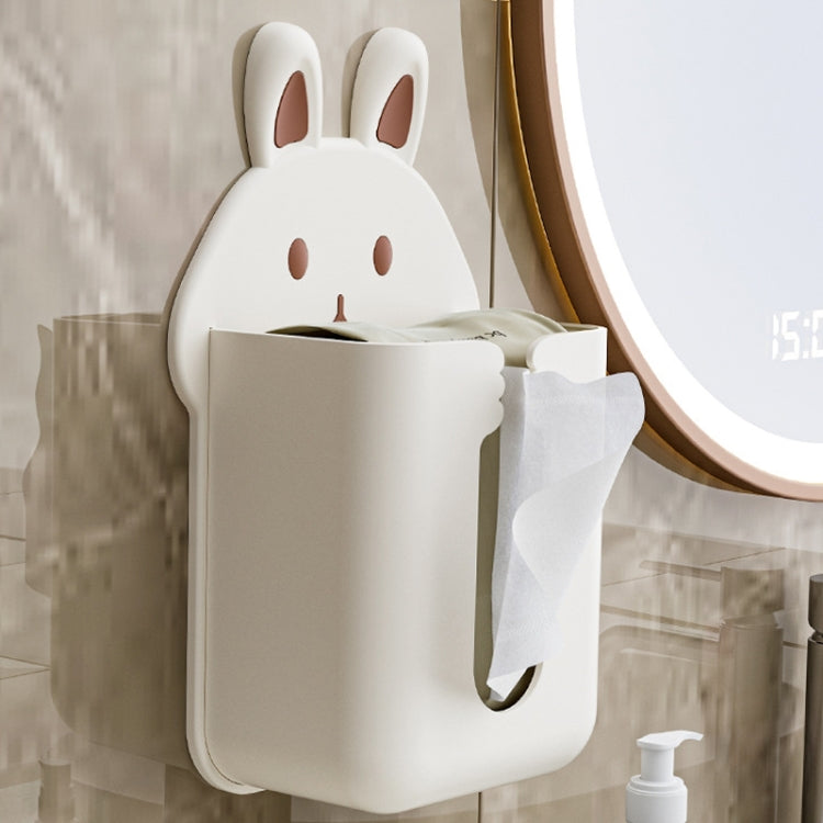 Bathroom Wall Mounted Tissue Box Kitchen Cartoon Rabbit Washcloth Organizer(Beige)