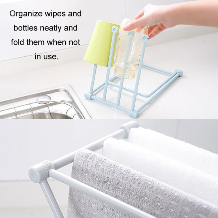 Foldable Rag Storage Rack Kitchen Countertop Dishcloth Hanging Rack Cup Drainer Holder(Blue)