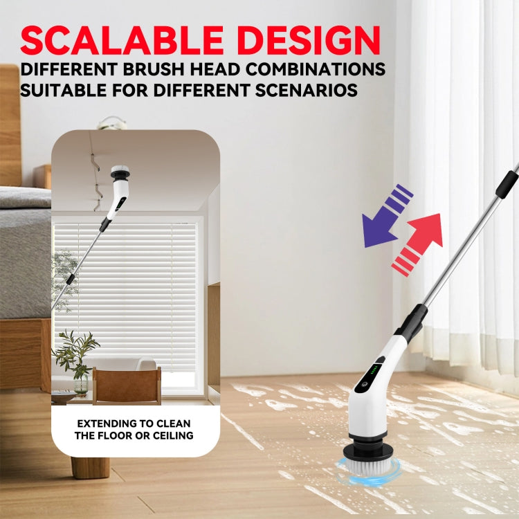 Cordless Electric Spin Scrubber Extension Handle with 7 Replacement Heads(White)