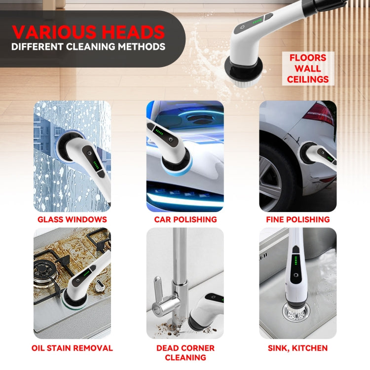 Cordless Electric Spin Scrubber Extension Handle with 7 Replacement Heads(Black)