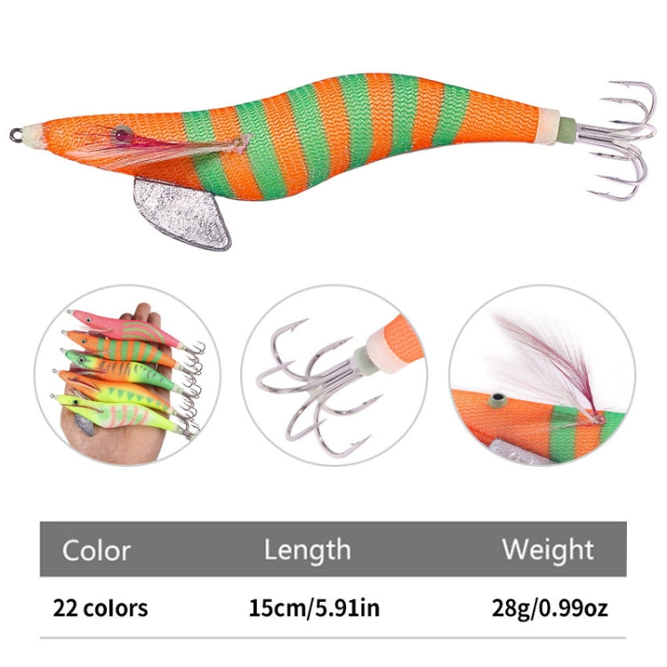 22colors /Set HENGJIA SJ059 Luminous Wooden Shrimp Dummy Bait Squid Hook Hard Bait, Size: 15cm 28g