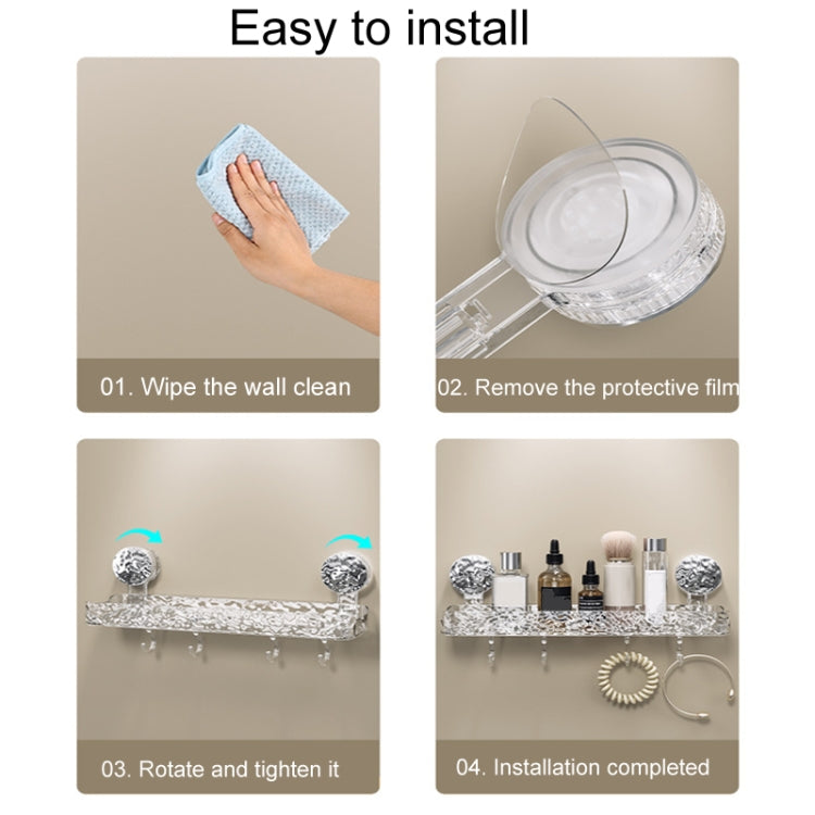 Bathroom No-Punch Suction Cup Shelf Household Restroom Wall Mounted Organizing Rack(Transparent Silver)