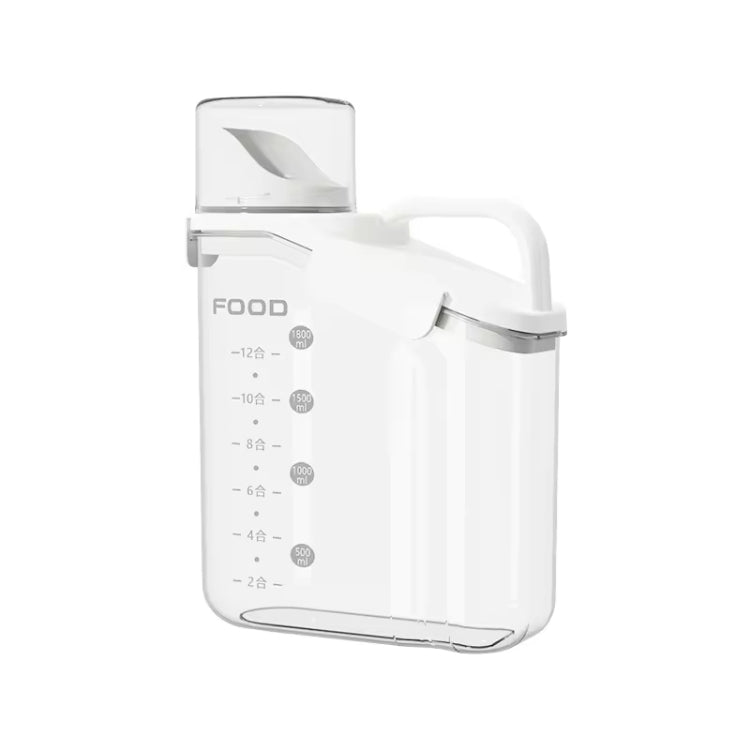 2000ml  Plastic Sealed Grains Container Dry Food Storage Bin with Measuring Cup Pouring Spout(White)