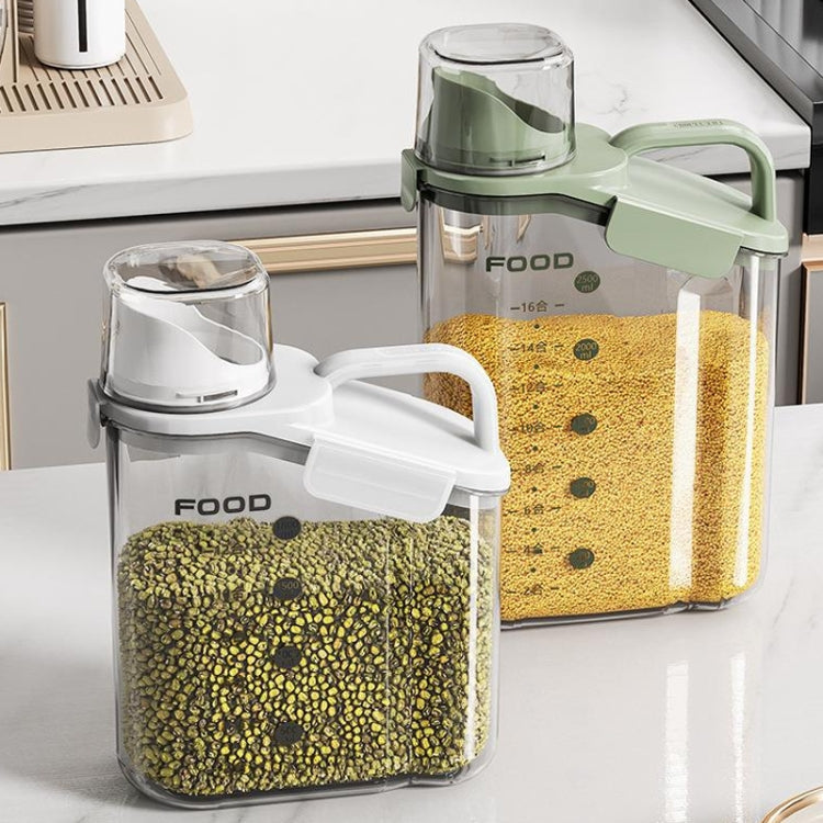 1600ml Plastic Sealed Grains Container Dry Food Storage Bin with Measuring Cup Pouring Spout(White)