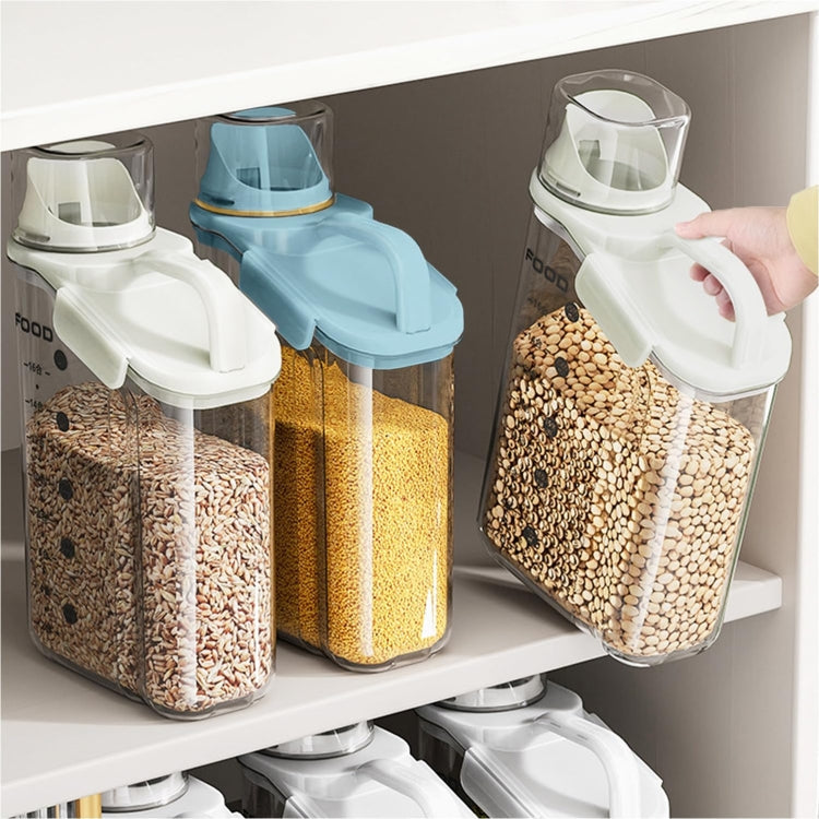 1600ml Plastic Sealed Grains Container Dry Food Storage Bin with Measuring Cup Pouring Spout(Blue)
