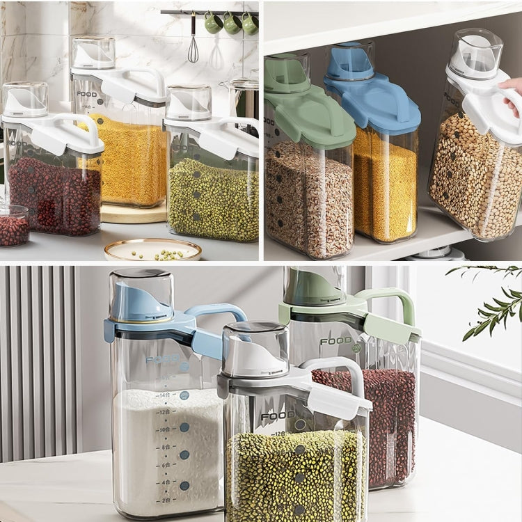 2800ml Plastic Sealed Grains Container Dry Food Storage Bin with Measuring Cup Pouring Spout(Blue)