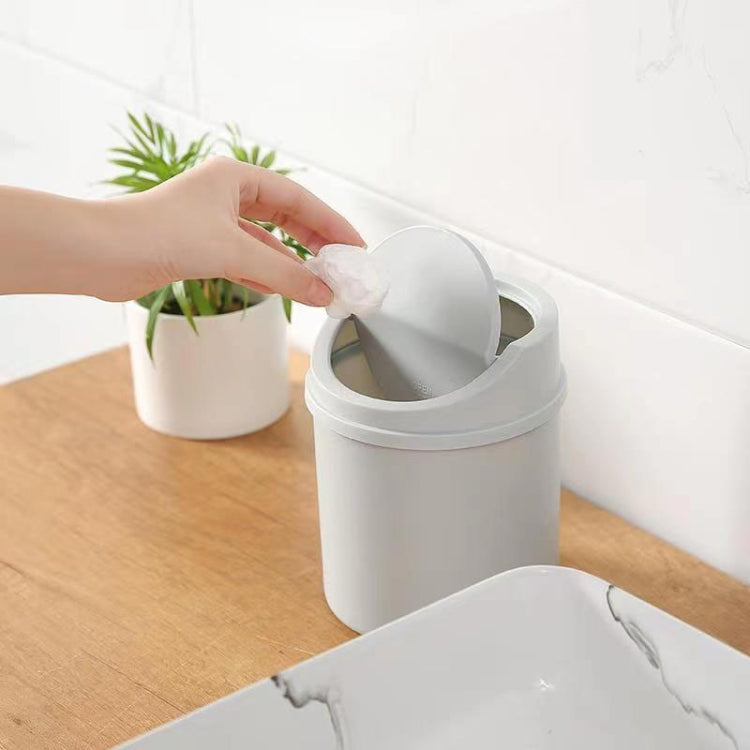Mini Flip Lid Desktop Trash Can Student Dormitory Living Room Cute Storage Bucket(White)