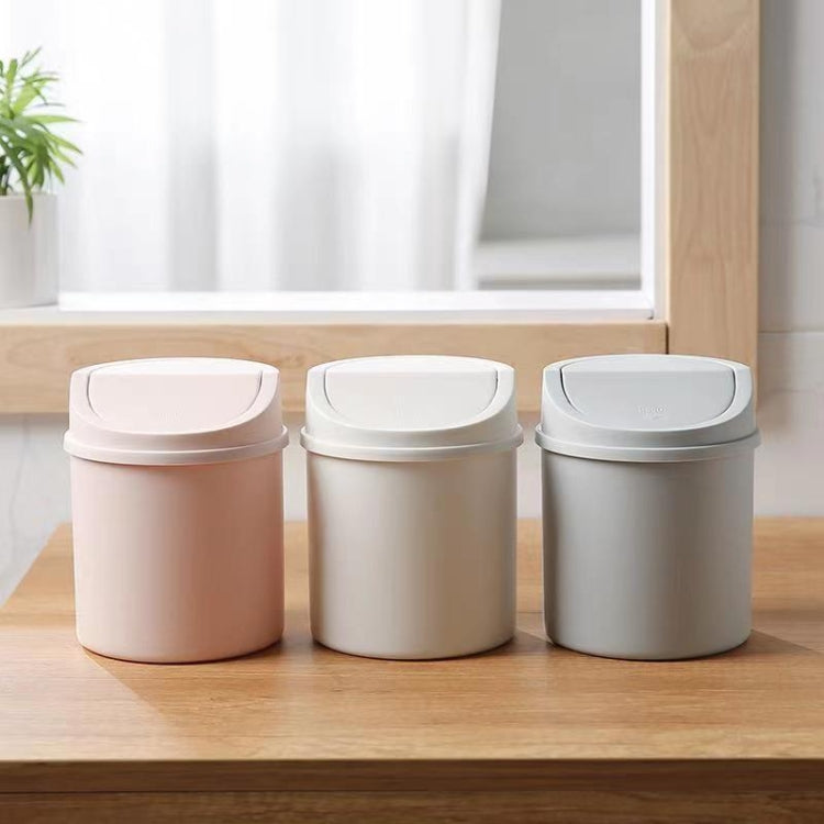 Mini Flip Lid Desktop Trash Can Student Dormitory Living Room Cute Storage Bucket(Grey)