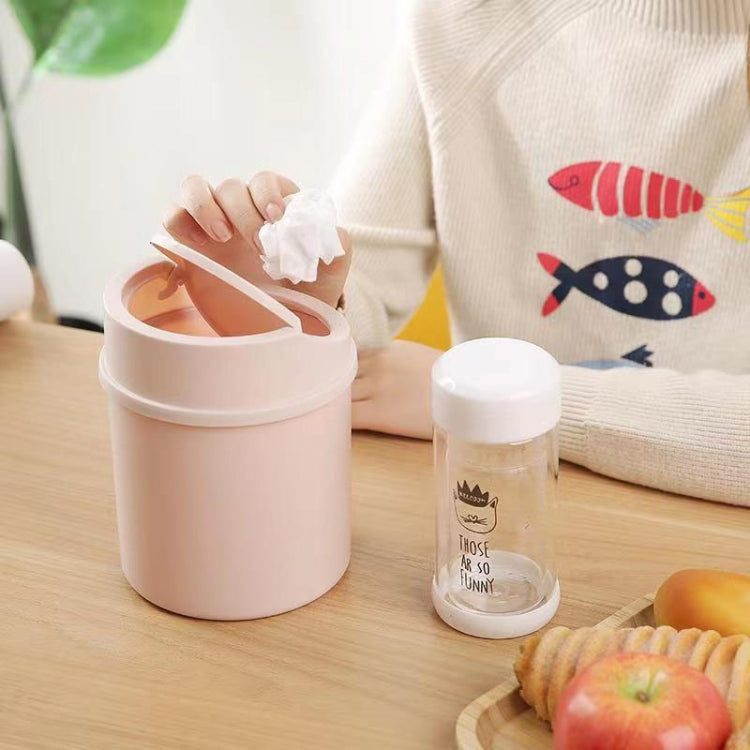 Mini Flip Lid Desktop Trash Can Student Dormitory Living Room Cute Storage Bucket(White)