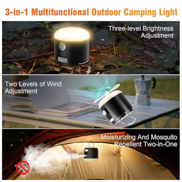Outdoor Camping Tent Hanging Ambient Light Magnetic Spray Humidification Fan(Black)