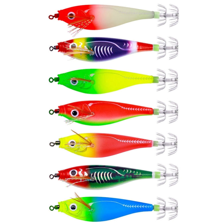 7colors /Set HENGJIA SJ051 Luminous Wooden Shrimp Dummy Bait Squid Hook Hard Bait, Size: 9.5cm 10g