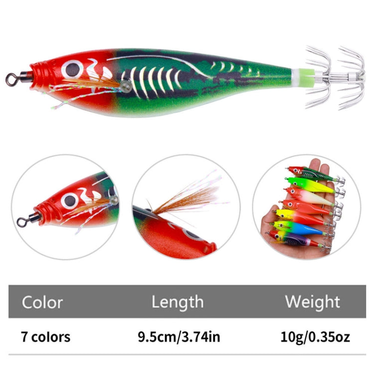 7colors /Set HENGJIA SJ051 Luminous Wooden Shrimp Dummy Bait Squid Hook Hard Bait, Size: 9.5cm 10g
