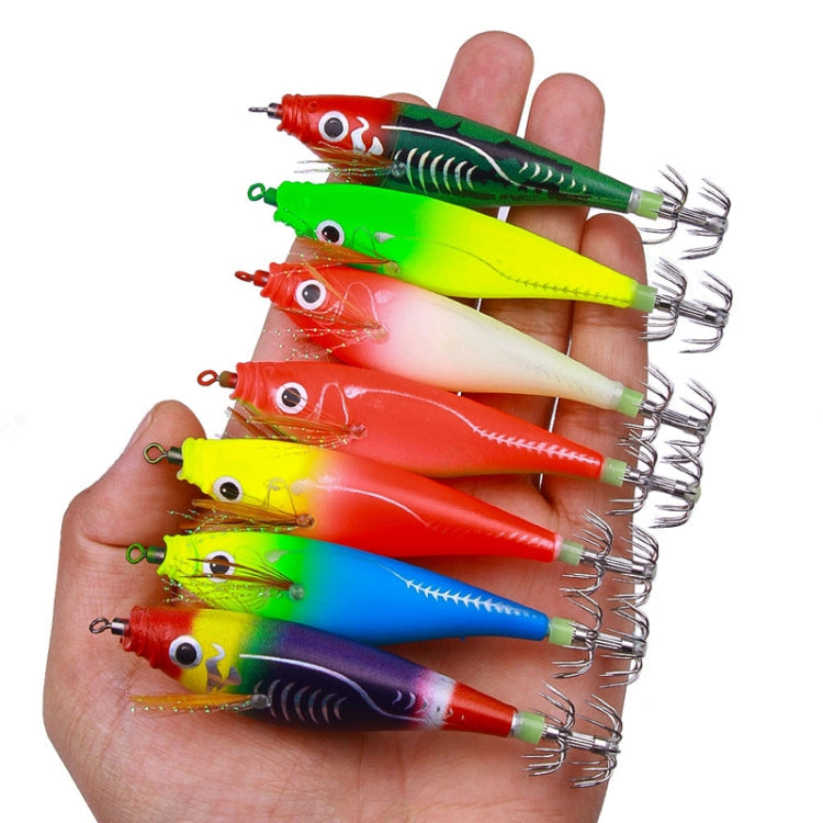 7colors /Set HENGJIA SJ051 Luminous Wooden Shrimp Dummy Bait Squid Hook Hard Bait, Size: 9.5cm 10g