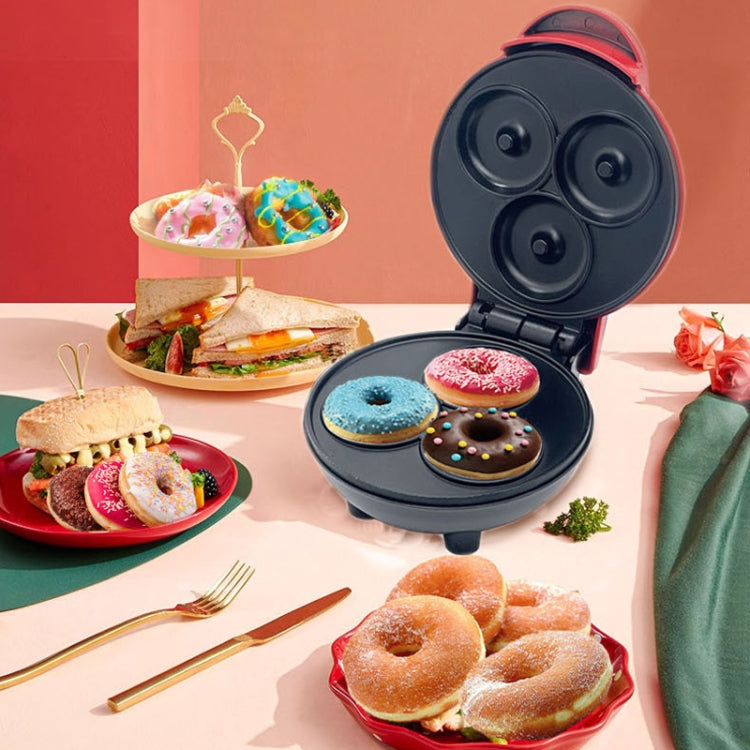 350W Mini Donut Maker Machine Can Make 3 Doughnuts 220V EU Plug(Red)