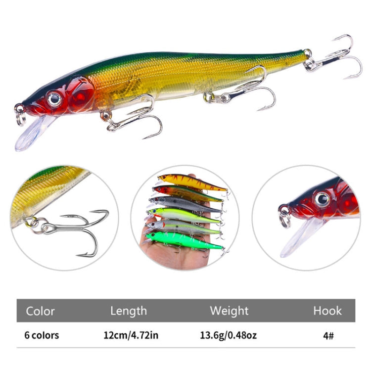 6colors /Set HENGJIA MI169 Submerged Minnow Dummy Bait Lua Hard Fishing Lures, Size: 12cm 13.6g
