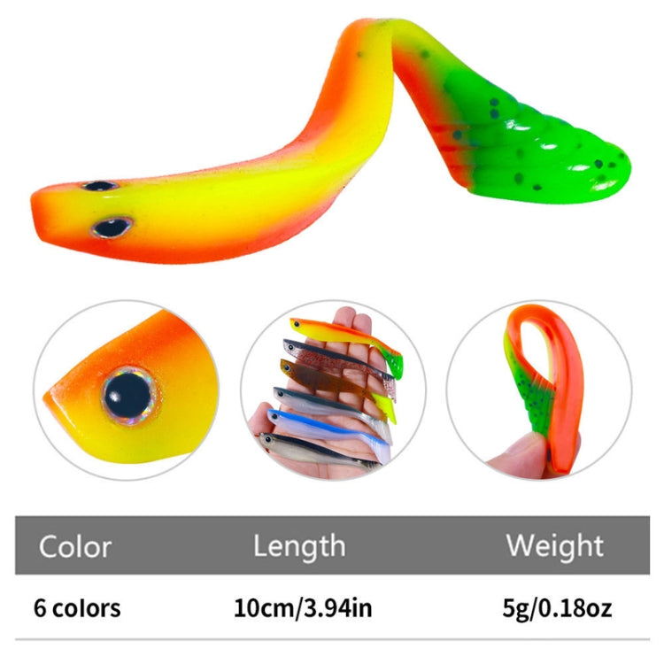 6pcs /Pack HENGJIA T-Tail Soft Dummy Bait Freshwater Fishing Lures, Size: 10cm 5.3g(Color 1)