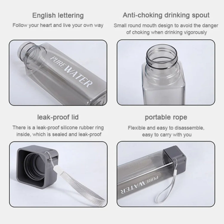 500ml Simple Square Mug Portable Leak-Proof Plastic Cup Sports Camping Bottle(White)