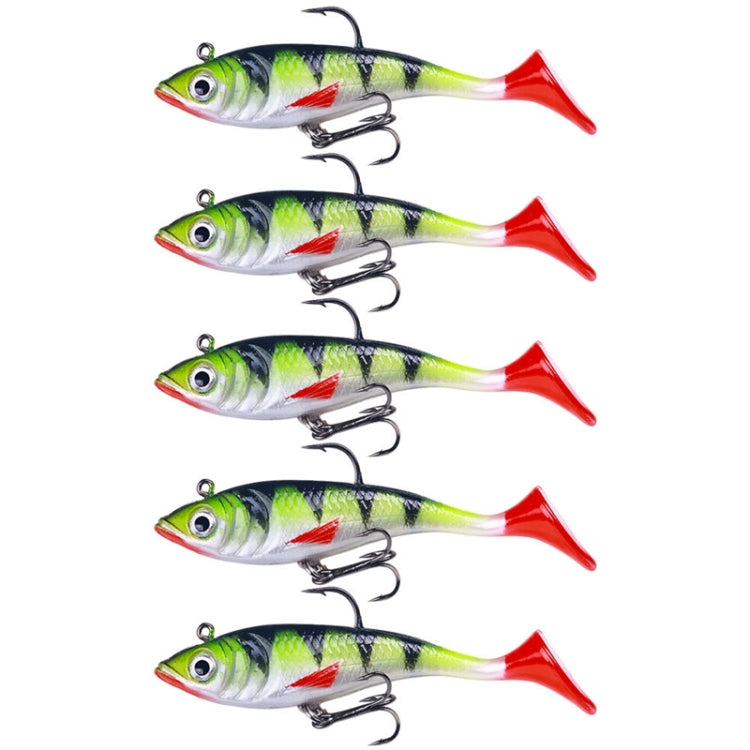 5pcs /Pack HENGJIA SO071 T-Tail Lead Fishing Lure Lua Fishing Soft Bait, Size: 8.5cm 10.6g(Green)