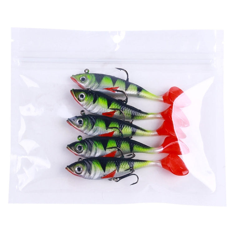 5pcs /Pack HENGJIA SO071 T-Tail Lead Fishing Lure Lua Fishing Soft Bait, Size: 8.5cm 10.6g(Red And White)