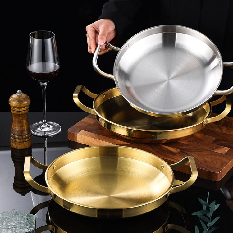 Thickened Stainless Steel Double Ears Pan Seafood Rice Pan Fried Chicken Tray, Size: 30cm Golden