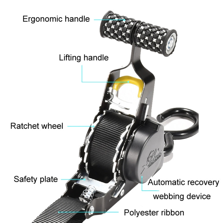 Auto Retract Tensioner Automobile And Motorcycle Cargo Fixing Straps(Black)