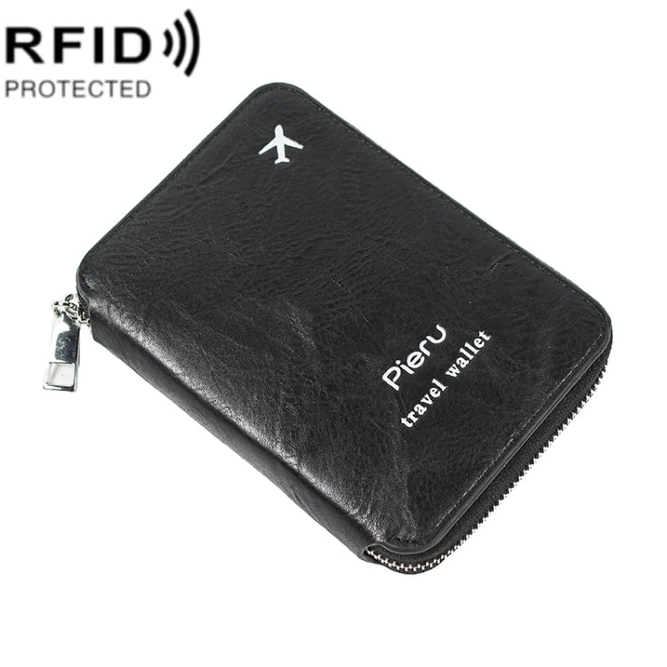 RFID Anti-theft Large Capacity Zipper Passport Bag Multifunctional Travel Document Storage Bag(Black)