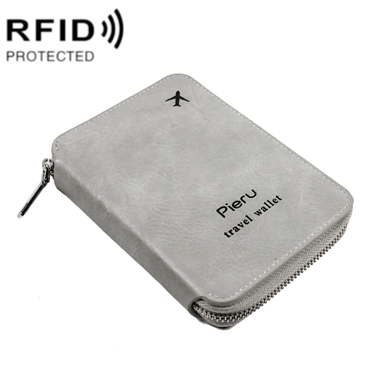 RFID Anti-theft Large Capacity Zipper Passport Bag Multifunctional Travel Document Storage Bag(Gray White)
