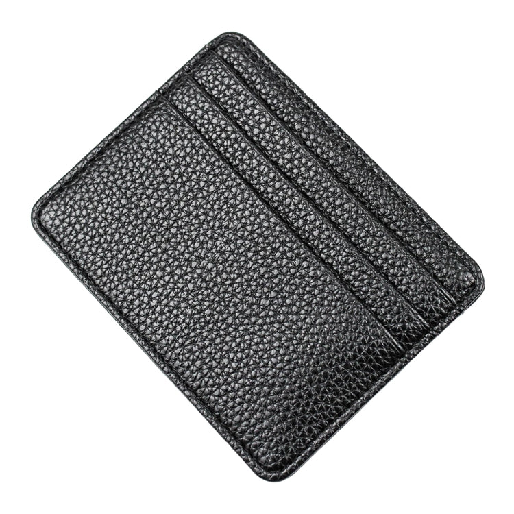 Lychee Pattern Multi-Card Slot Mini Card Holder Ultra-thin Coin Purse(Black)