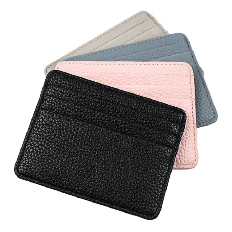 Lychee Pattern Multi-Card Slot Mini Card Holder Ultra-thin Coin Purse(Pink)