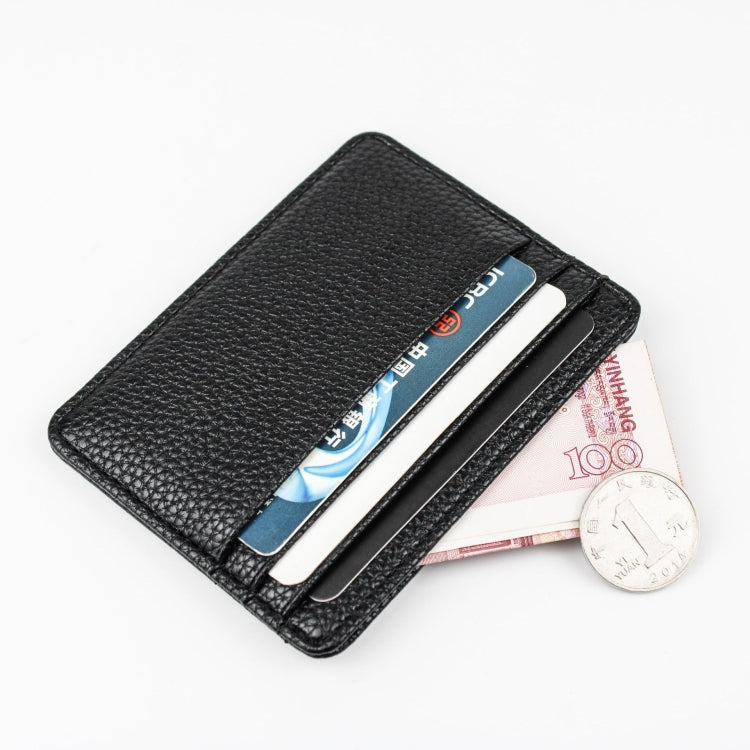 Lychee Pattern Multi-Card Slot Mini Card Holder Ultra-thin Coin Purse(Black)