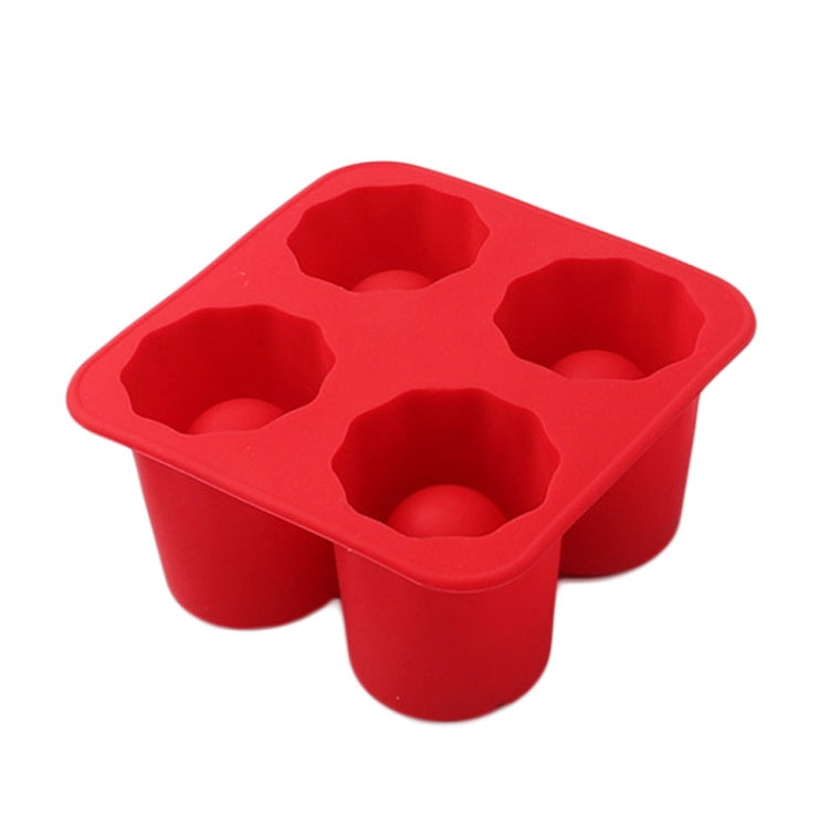 Four Hole Ice Cup Silicone Mold Compartment Cylindrical Coke Whiskey Ice Cube Maker Mold(Red)