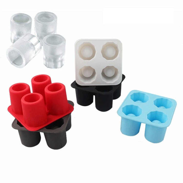 Four Hole Ice Cup Silicone Mold Compartment Cylindrical Coke Whiskey Ice Cube Maker Mold(Red)