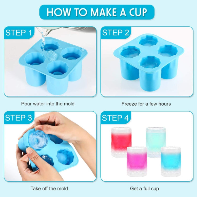 Four Hole Ice Cup Silicone Mold Compartment Cylindrical Coke Whiskey Ice Cube Maker Mold(White)