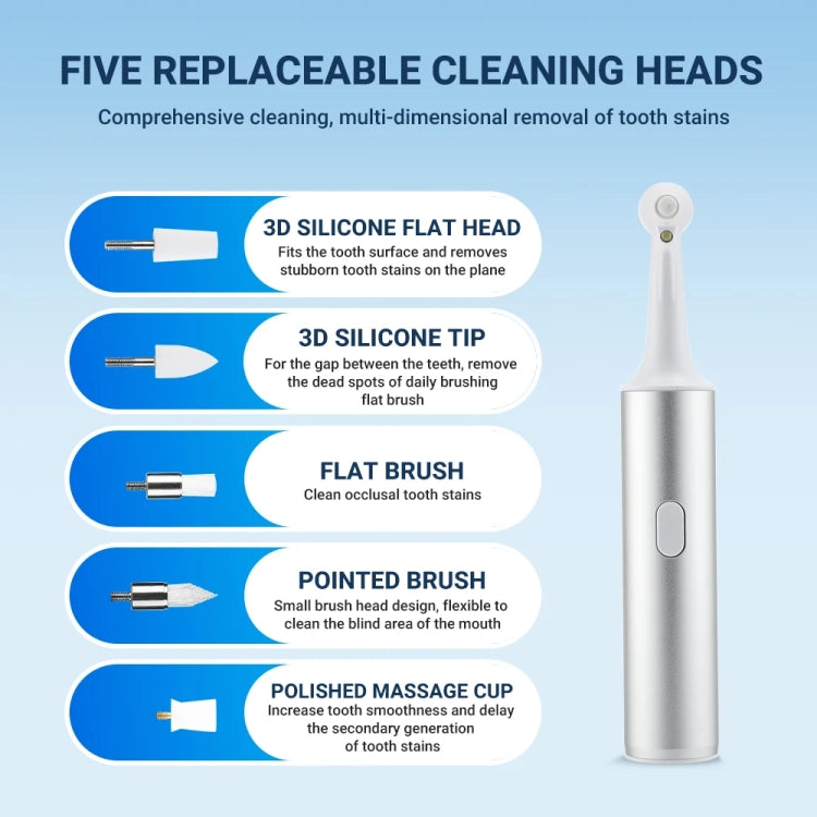 5 In 1 Electric Tooth Polisher USB Rechargeable Dental Scaler Toothbrush(M15 Silver)